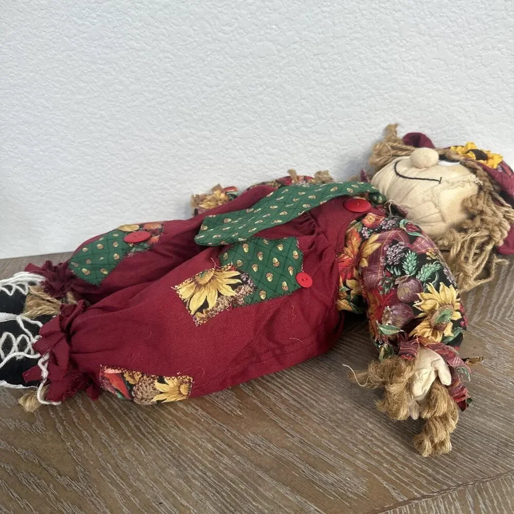 Vintage Fall Harvest‎ Scarecrow Doll Plush Decor Sunflower Boy Cottagecore 1996